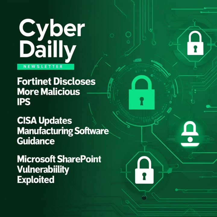 Cyber Daily 10/31: Fortinet Discloses More Malicious IPs, CISA Updates Manufacturing Software Guidance, AVTECH and Room Alert Support Cybersecurity, Microsoft SharePoint Vulnerability Exploited