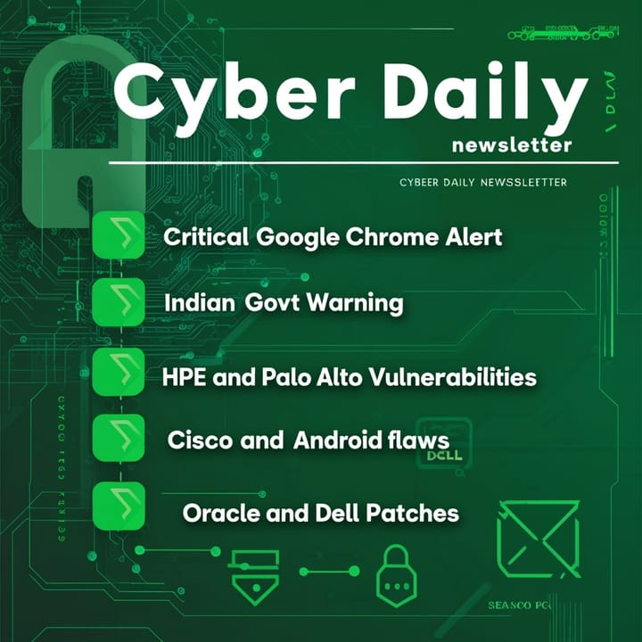 Cyber Daily 11/9: Critical Google Chrome Alert, Indian Govt Warning, HPE and Palo Alto Vulnerabilities, CISA Warnings, Cisco and Android Flaws, Oracle and Dell Patches